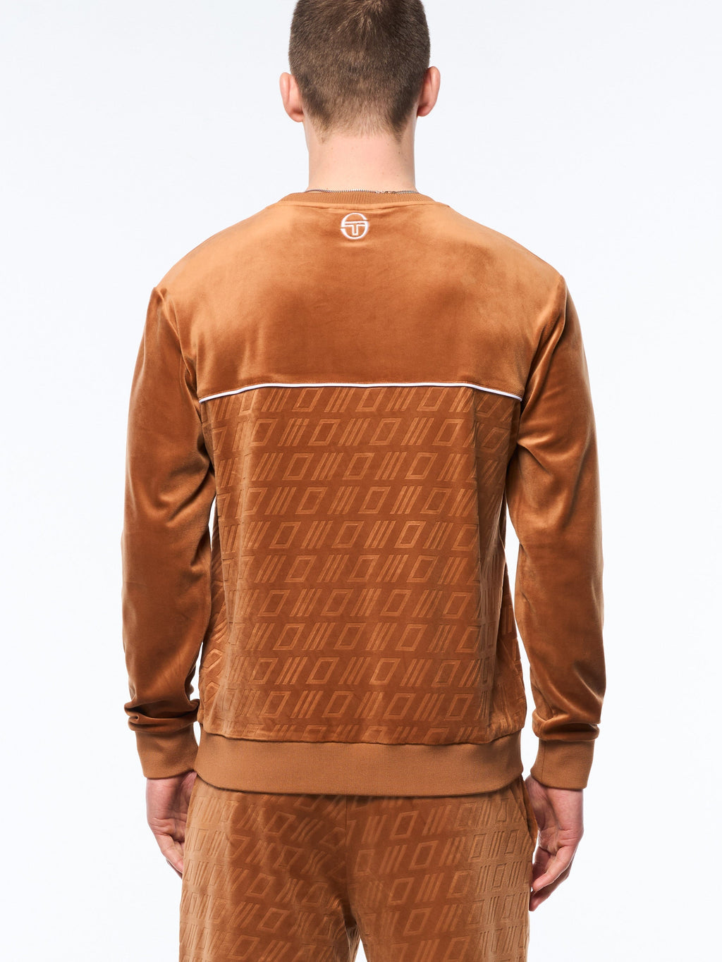Bandiera Debossed Velour Crewneck-Sugar Almond