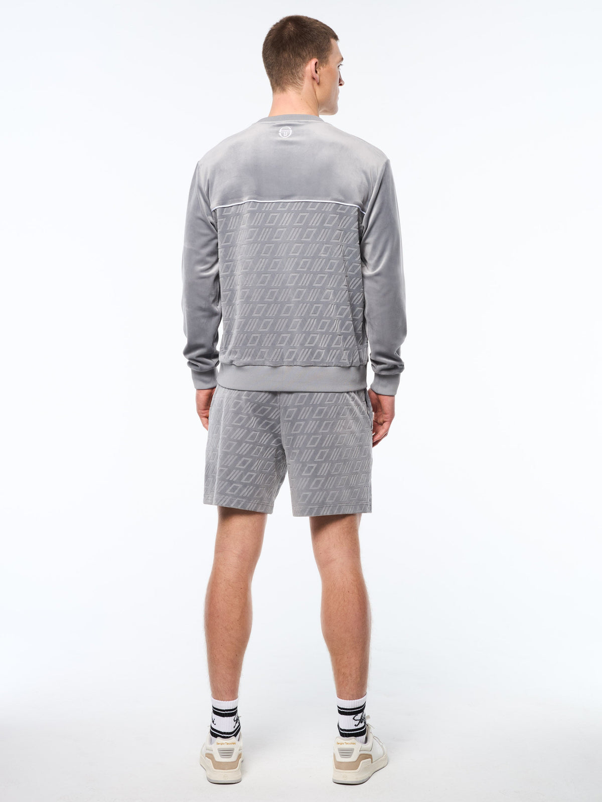 Bandiera Debossed Velour Crewneck-Sleet