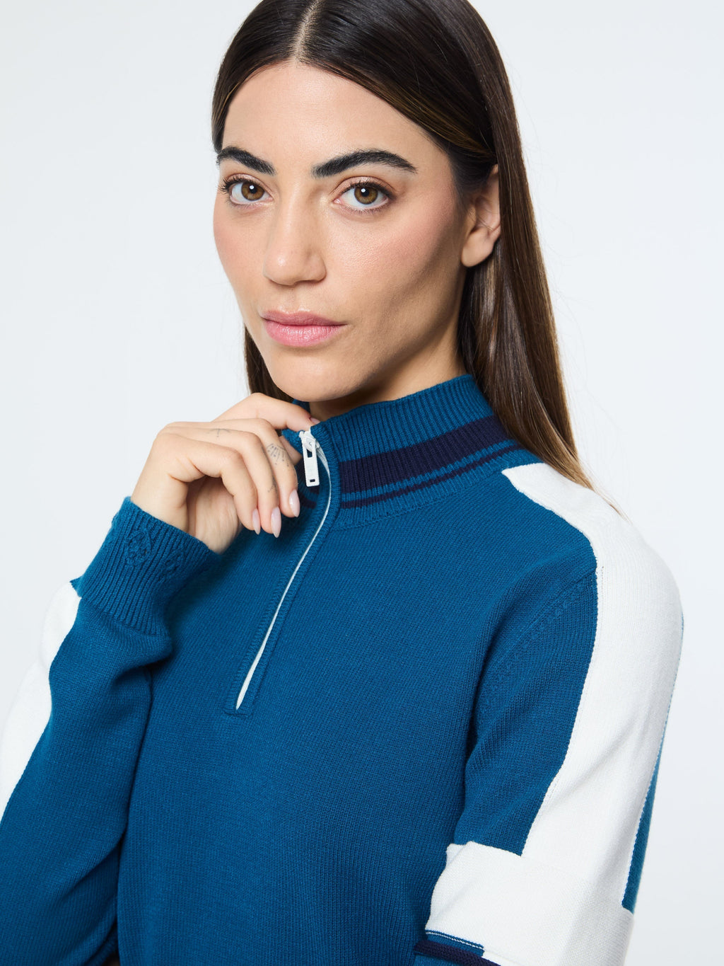 Nota Knit Quarter Zip- Mykonos Blue