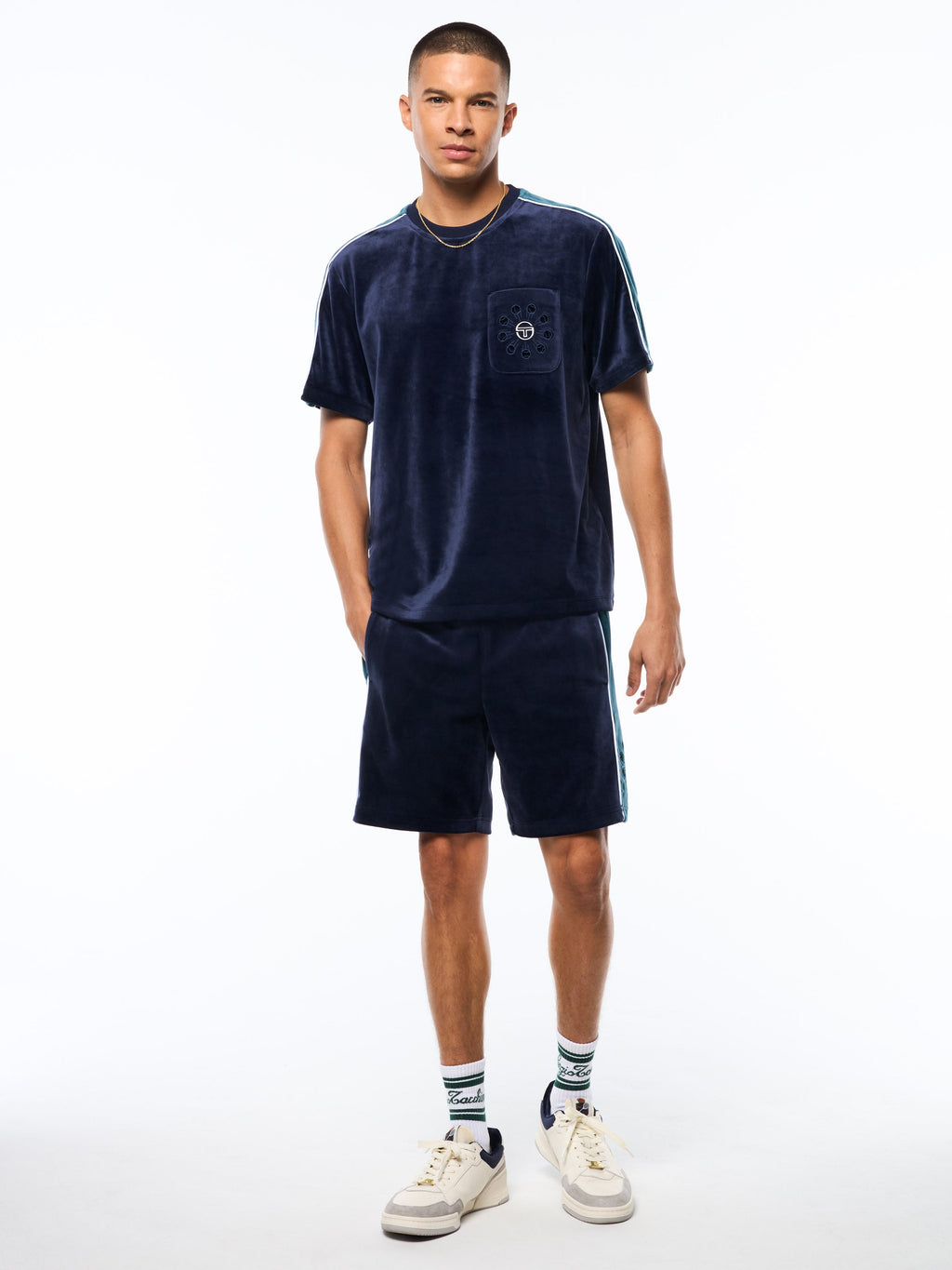 Cresta Velour Pocket T-Shirt-Maritime Blue