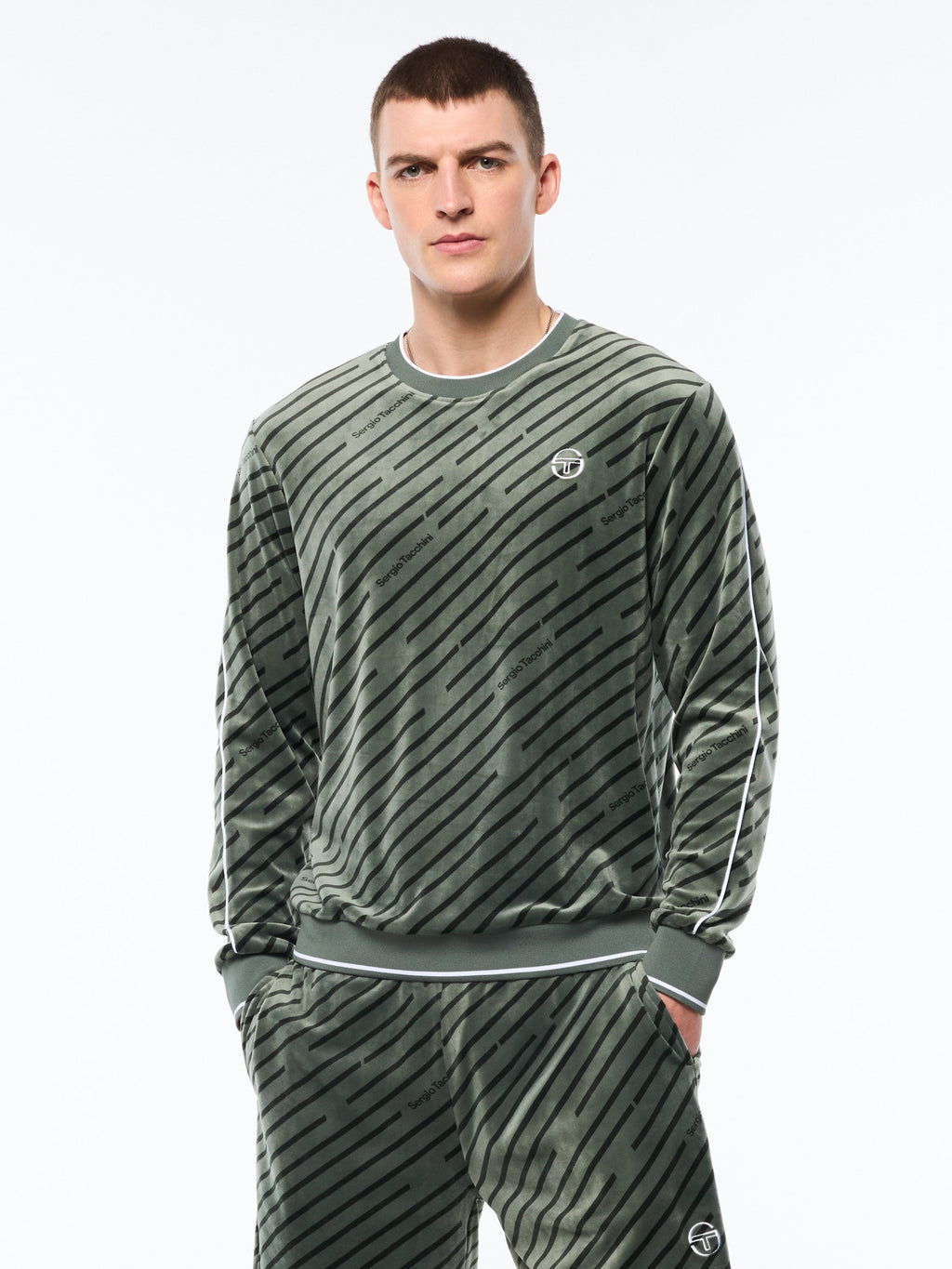 Obliquo Velour Crewneck-Agave Green
