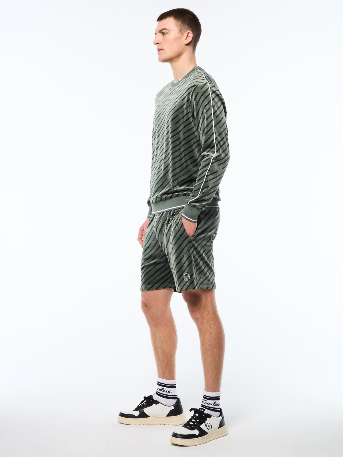 Obliquo Velour Crewneck-Agave Green
