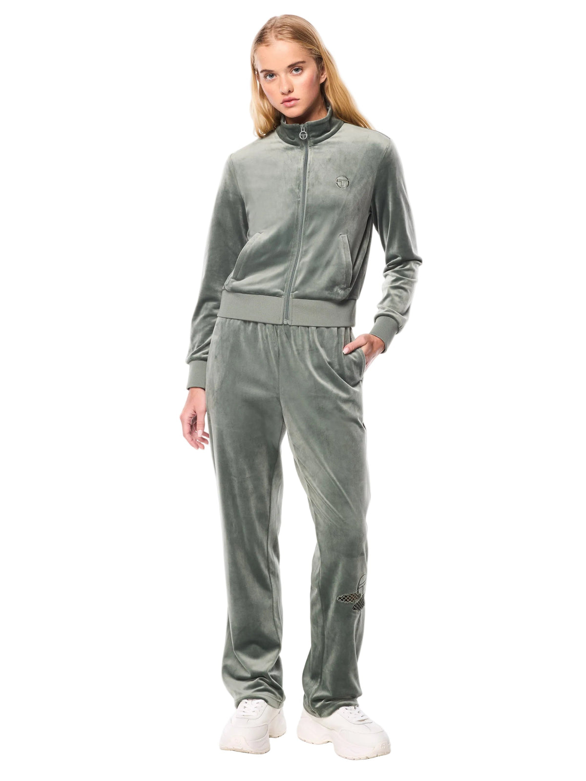 Nuvola Velour Track Jacket-Agave Green