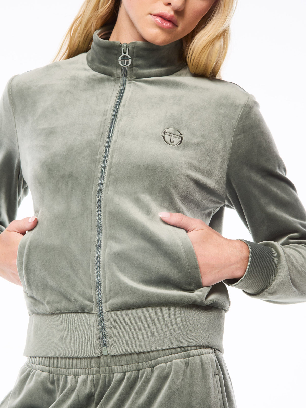 Nuvola Velour Track Jacket-Agave Green