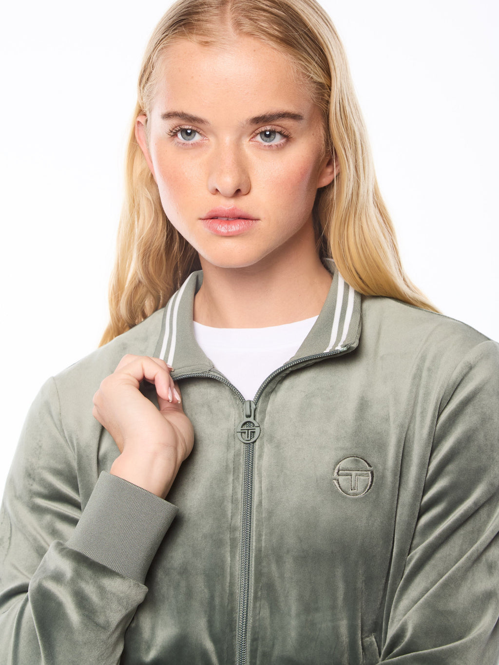 Nuvola Velour Track Jacket-Agave Green